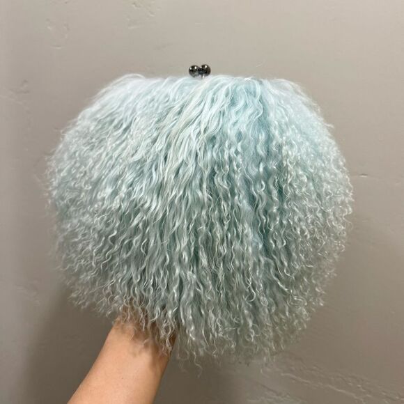 Aqua Handmade Real Mongolian Lamb Fur Kisslock Wristlet/Shoulder Bag, Crossbody - Picture 11 of 16